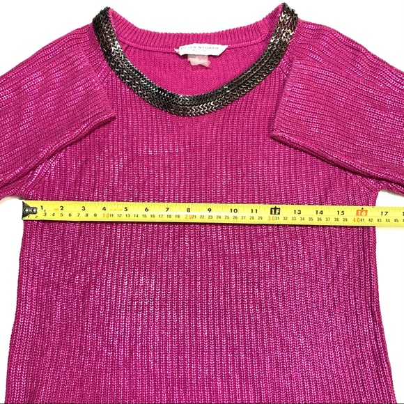 Peter Nygard Hot Pink Jewel Coated Cable Knit Sweater Size Small - Picture 9 of 9